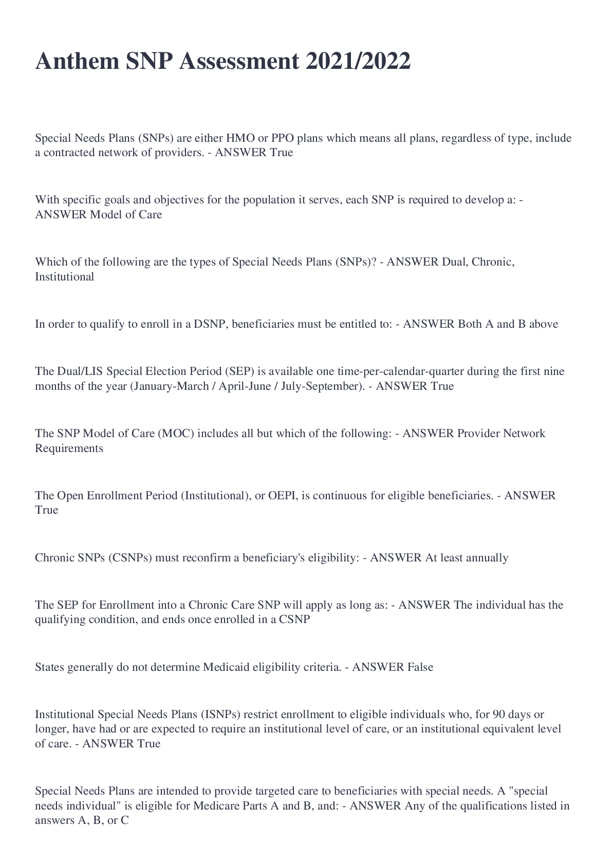 Preview image of Anthem SNP Assessment 2021/2022 document